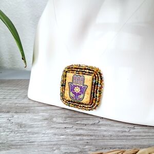 Floating Hamsa Hand Beaded Pendant Necklace, 16"